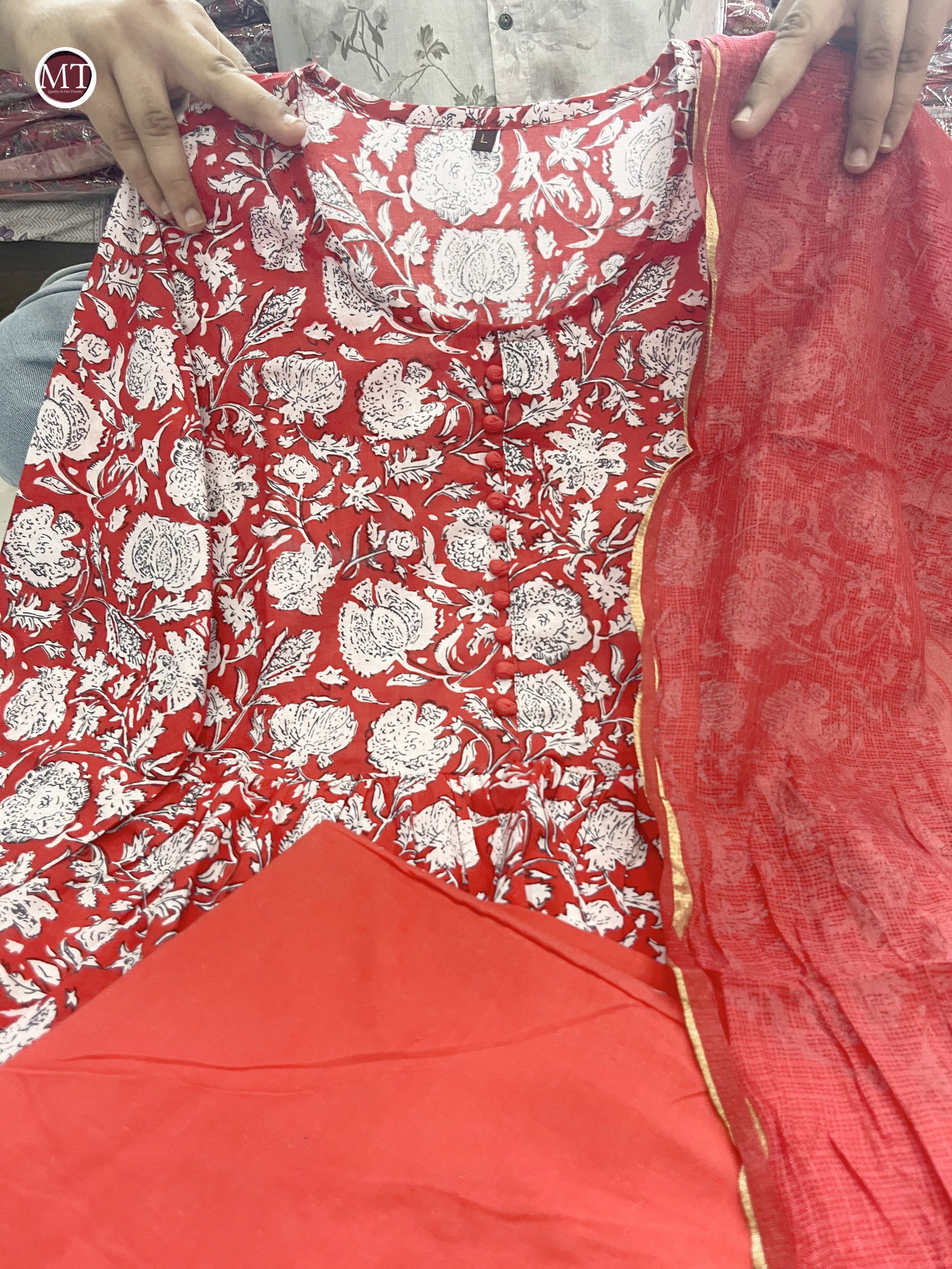 MT Red Summer Cotton Kurti With Bottom Dupatta Wholesale Shop In Surat
